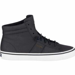 Sperry Top Siders High Top Sneakers Shoes Women Leather Black Canvas Size 8M